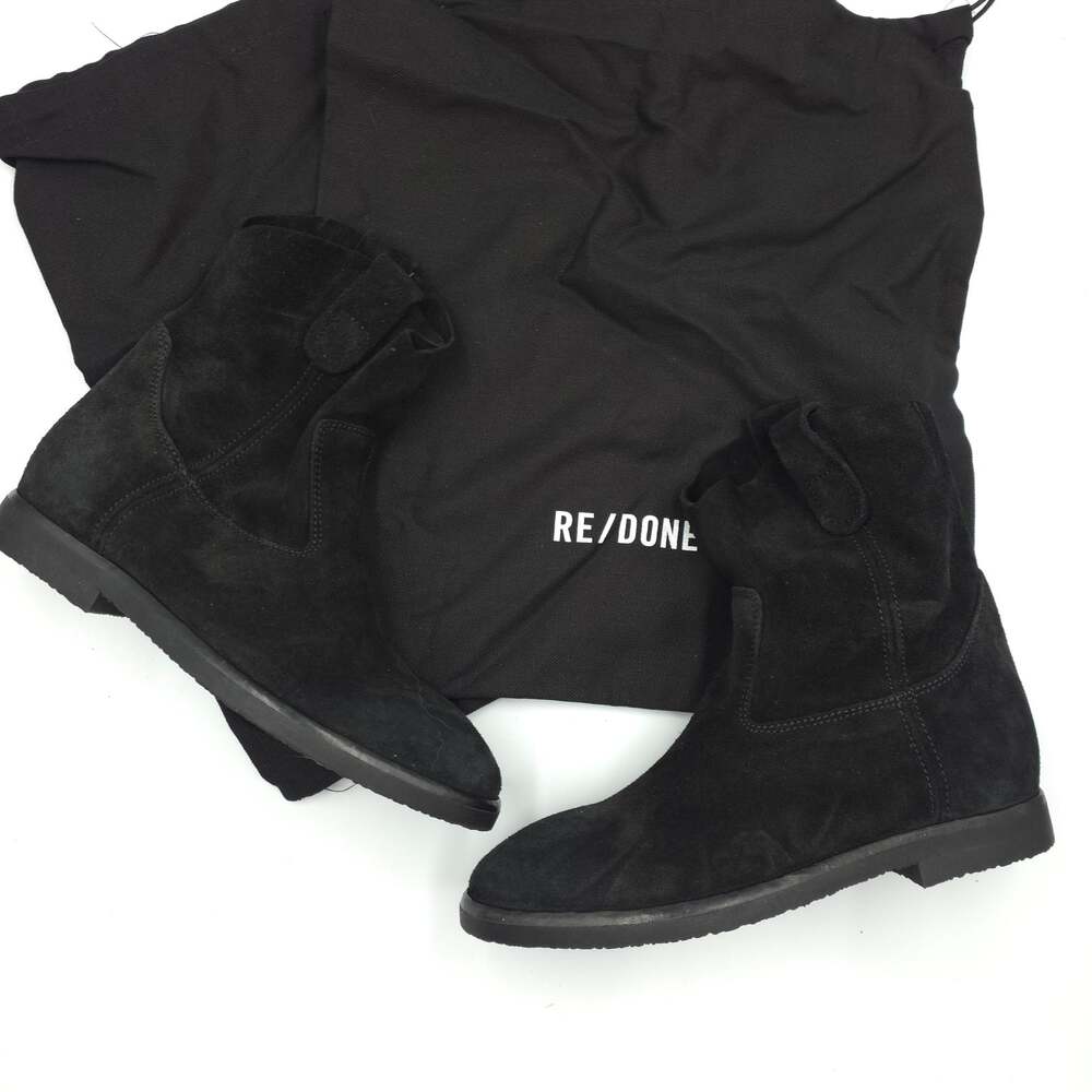 RE/DONE 60s Camarguaise Black Suede Mid-Calf Boot Size 35/5